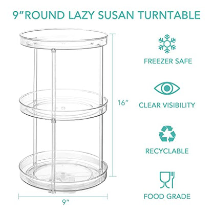 URALFA 3 Tier Lazy Susan Organizer, 9 Inch Clear Rotating Makeup Organizer | Acrylic 360 Rotating Tray, Plastic Spinning Organizer, Multi-layer Shelf for Bathroom, Pantry, Countertop, Kitchen, Cupboard - size: 9 Inch / 3 Tier / 1 Pack