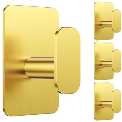 Large Heavy Duty Wall Hooks - 26lb Max, Stainless Steel Adhesive Towel Hooks for Hanging Towel, Coat, Robe, Hat, Sticky Towel Holder for Wall Mount in Bathroom, Shower, Kitchen (Gold, 4 Pack) - color: Gold