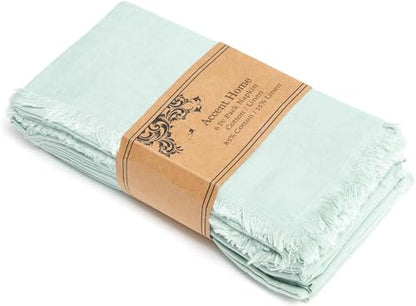 ACCENTHOME Teal Cotton Linen Napkin Set of 6 18x18 inch Dinner Napkins - Washable Soft Premium Hotel Quality Reusable Napkins Perfect Table Napkins for Family Dinners, Weddings & Everyday Use | Cotton Linen Blend Napkins, Machine Wash On Gentle Cycle, Eco