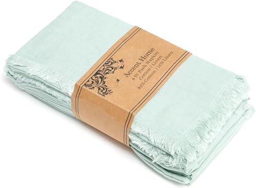 ACCENTHOME Teal Cotton Linen Napkin Set of 6 18x18 inch Dinner Napkins - Washable Soft Premium Hotel Quality Reusable Napkins Perfect Table Napkins for Family Dinners, Weddings & Everyday Use | Cotton Linen Blend Napkins, Machine Wash On Gentle Cycle, Eco