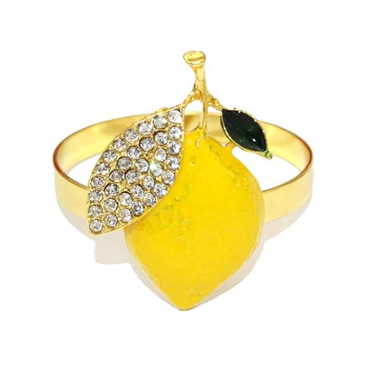 Tropical Lemon Napkin Rings Set of 6 Sparkly Rhinestone Fruit Napkin Holders for Summer Beach Wedding Pool Party Fall Garden Holiday Gatherings Rustic Farmhouse Daily Table Decor - style: Lemon