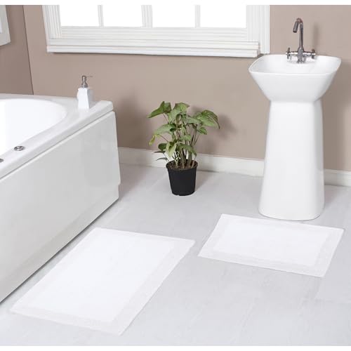 Home Weavers Luxury Collection 100% Cotton Reversible Bathroom Rugs Set, Washable Rug, Soft Cotton Extra Soft and Absorbent Bath Rug, Kitchen Mat, 2 Piece Set(S+M), White - color: White, size: 2 Piece Set(S+M)
