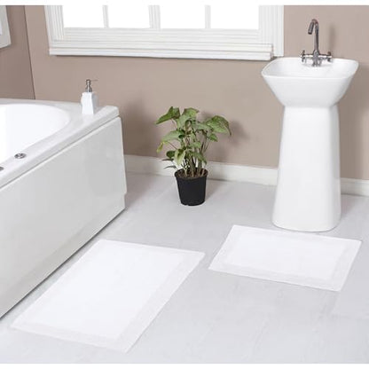 Home Weavers Luxury Collection 100% Cotton Reversible Bathroom Rugs Set, Washable Rug, Soft Cotton Extra Soft and Absorbent Bath Rug, Kitchen Mat, 2 Piece Set(S+M), White - color: White, size: 2 Piece Set(S+M)