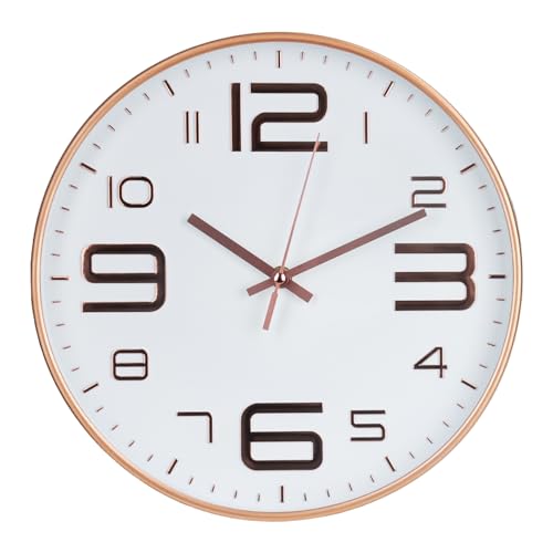 Wall Clock Modern Non-Ticking Battery Operated Silent Wall Clocks Simple Style Quartz Movement 3D Stereoscopic Dial Round Analog Decor Clock for Home/Office/School (White-Rose Gold, 12 inch) - color: White-rose Gold