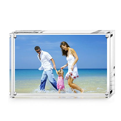 AMEITECH Acrylic Picture Frames, 4x6 inch Clear Double Sided Block Set, Desktop Frameless Magnetic Photo Frame | Double Sided Floating Magnetic Frames, 20mm Thick, Free Standing Desktop Display for Postcards, Pictures and Artworks - size: 4 x 6 inch