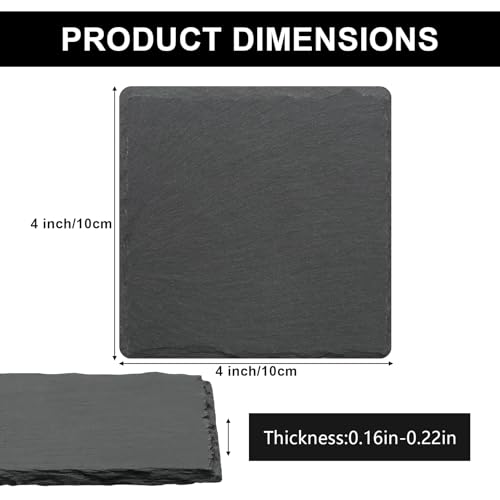 68 Pcs 4 Inch Square Black Slate Coasters Bulk for Laser Engraving | Natural Slate Stone Coasters, Laser Engraving Blanks, Anti-scratch Bottom, DIY Craft, Office Bar Home Dinner Table Decor - size: 68 Square Coasters