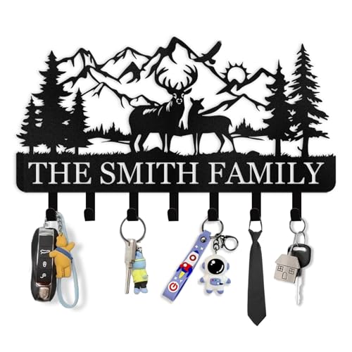 Personalized Key Holder for Wall - Forest Deer Coat Rack Wall Mount | Custom Name Metal Key Holder Wall Decor, Key Hooks on Wall, Key Hanger Wall Hanging for Bedroom Kitchen Office - color: 01 Deer