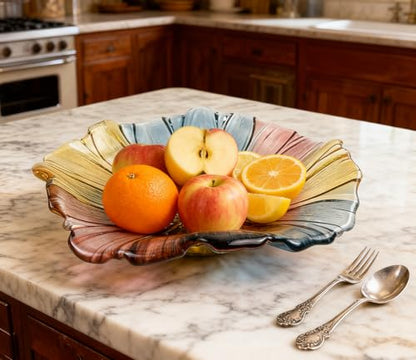 11.5-inch Crystal Glass Colorful Fruit Bowl Dessert Cake Candy Snack Plate,Art Sunflower-shaped,Large Size,Cool Design