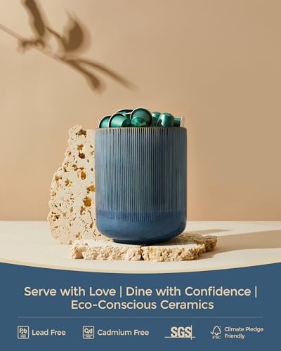 Utensil Holder, 7.3"+5.3" Ceramic Large Kitchen Utensil Holder for Countertop, Modern Spatula Holder for Counter, Kitchen Utensils Holder Utensil Crocks, Reactive Glaze Blue - color: Blue