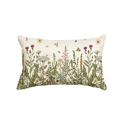 AVOIN colorlife Wildflowers Fall Throw Pillow Cover, 12 x 20 Inch Flower Cushion Case Decoration for Sofa Couch | Flower Cushion Case Decoration for Sofa Couch - color: Beige