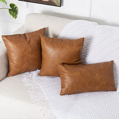 PANOD Premium Faux Leather Throw Pillow Covers, Modern Luxury Decorative Square Throw Pillow Case Cushion Cases for Sofa Couch Bed Car Outdoor,16x16 inch Brown - size: 16" x 16" (Pack of 1)