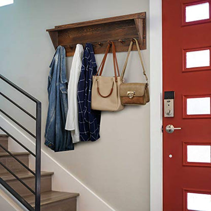 WEBI Coat Rack Wall Mount with Shelf,8 Peg Hooks,34" Long Rustic Entryway Wall Shelf with Hooks Underneath for Hanging Coats,Clothes,Bathroom,Rustic Brown - color: Brown, size: 34 Inch