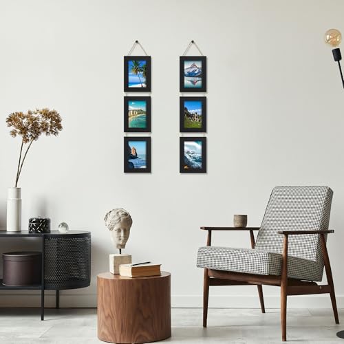 5x7 Collage Picture Frames Set of 2, Rustic Wooden Real Glass Vertical Hanging 3 Opening 5 by 7 Photo Frame, Black - color: Black, size: Vertical-5x7 in