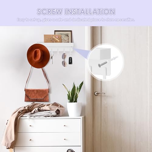 VIS'V Key Holder Wall Mount, Adhesive Key Rack with Tray, 6 Hooks, White | 2 Mount Options, Compact Discreet Design, Suitable for Entryway, Hallway, Doorway, Kitchen, Garage, Camper - color: White