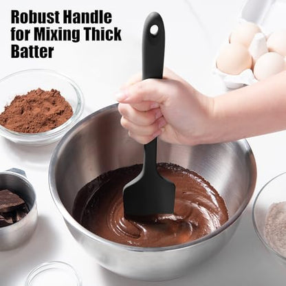 Doosu 9+12in Kitchen Tongs for Cooking - 600°F Heat Resistant Food Tongs with Non-Scratch Silicone Tips & 4-Piece Silicone Spatula Set Kitchen BPA Free Food Grade Baking Supplies Cooking Tools (Black)