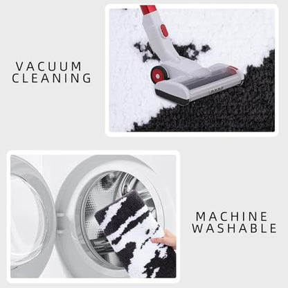 Bath Rug Mat Non Slip,Marble Indoor Doormat,20"x32" | Small Area Rug,Rubber Backed,Soft microfiber,Absorbent,Machine Washable,Bathroom,Entryway,Kitchen,Hallway - color: Black White1