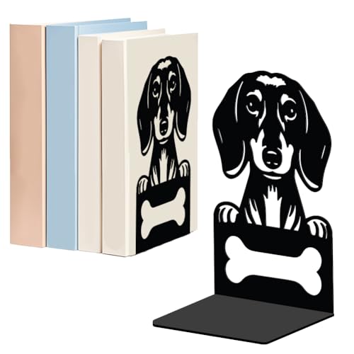 WADORN 1 Pair Dachshund Metal Decorative Bookend for Shelves, Heavy Duty Book Ends Cute Dog Non-Skid Books Holder Stand Black Book Support Stoppers for Desk Bookshelf Office Home, 4.7x3.5x7 inches - color: Dachshund