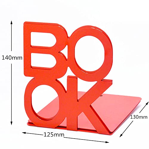 Decorative Book Ends, Metal Bookends Nonskid Heavy Duty Book Ends Shelves Office, Library Office Home,1 Pair (Red)