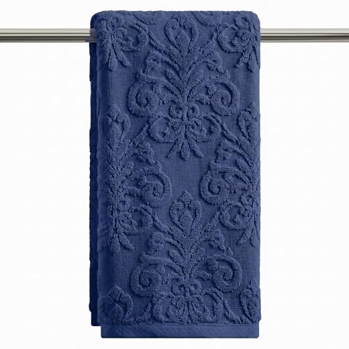Artoid Mode 1 Pc Navy Blue 3D Vintage Floral Hand Towels for Bathroom, 100% Cotton Soft Absorbent Bathroom Decor Towels, 13.7 x 29.5 Inch - color: Navy Blue, size: 13.7" x 29.5", 1PC
