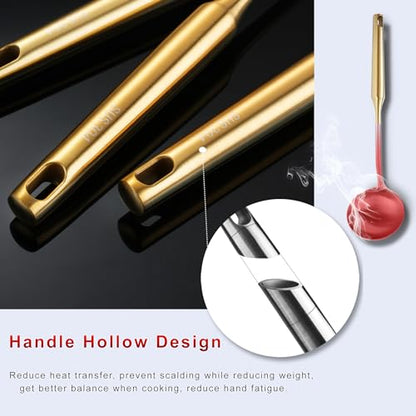 Gold Kitchen Cooking Utensils Set 13 PCS Stainless Steel 12-13.7" | Food-grade 304, Dishwasher Safe,Rust-proof, Made To Last,Easy To Store,Good Choice for Presents - color: Gold-13