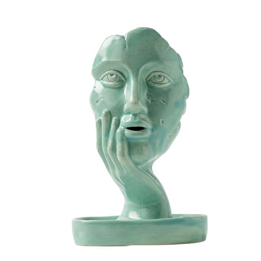 Turquoise Woman Face Backflow Incense Burner Holder for Sticks Cones | Smoke Head Waterfall Incense Cones Holder,Back Flow Hand Stick Holder,Female Statue,Art Figurine,Home Decoration,Ornaments - color: Turquoise Face