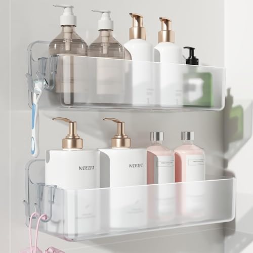Nieifi Adhesive Shower Shelves, Clear, 2 Pieces | Rustproof ABS, Large Capacity, Removable Design, Easy-Clean, No Drilling Shower Organizer for Bathroom Storage & Home Decor - color: A-Clear, size: 2 pieces
