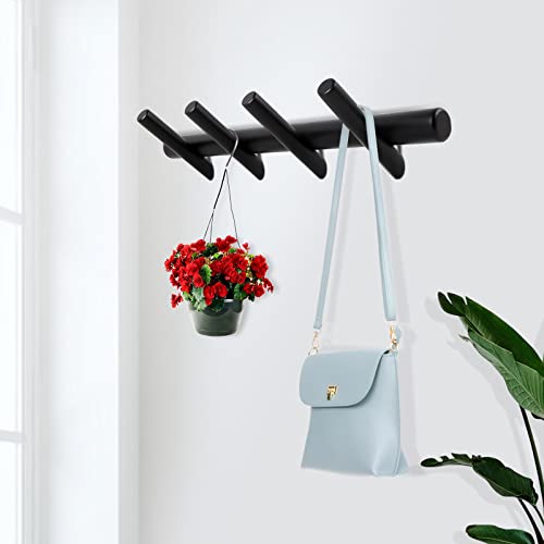 KYSMOTIC Modern Wood Coat Rack - Wall Mounted - Black 4 Peg Coat Hooks - Hanging Clothes Robes Towels Hats - color: Black, size: 4 Hooks