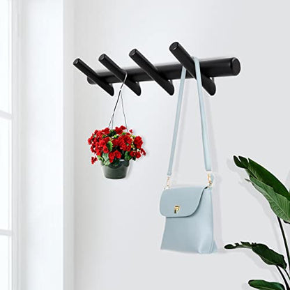 KYSMOTIC Modern Wood Coat Rack - Wall Mounted - Black 4 Peg Coat Hooks - Hanging Clothes Robes Towels Hats - color: Black, size: 4 Hooks