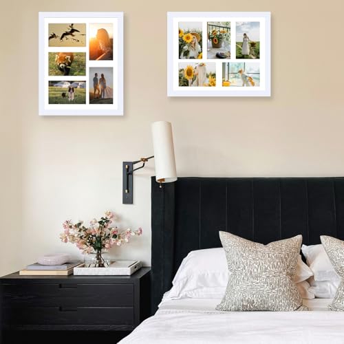 JCJMY 11x14 Collage Picture Frame with Mat, Display 5 Pcs 4x6 Photos or 11x14 Picture, Five Opening 4x6 Picture Frame Collage for Wall Hanging, Lightweight 4 x 6 Multi Photo Frame, White - color: White