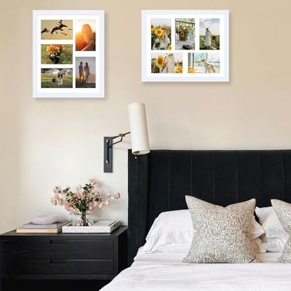 JCJMY 11x14 Collage Picture Frame with Mat, Display 5 Pcs 4x6 Photos or 11x14 Picture, Five Opening 4x6 Picture Frame Collage for Wall Hanging, Lightweight 4 x 6 Multi Photo Frame, White - color: White