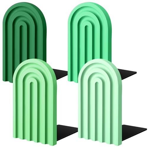 Harloon 4 Pcs Boho Arch Wooden Bookends, Decorative Rainbow Book Stoppers with Non-Slip Metal Base, 5x3x4 Inches, Cute Shelf Decor for Heavy Books, Home Office Study Desk Organizer(Green Color) - color: Green Color