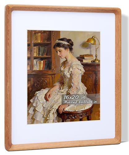 16x20 Picture Frame with Mat for 11x14, USA-Sourced Natural Teak Wood Handcrafted Rounded Corner with Plexiglass, Vertical or Horizontal Display Photo Gallery Poster Wall Mounting Frame - color: Teak, size: 16x20 Matted to 11x14