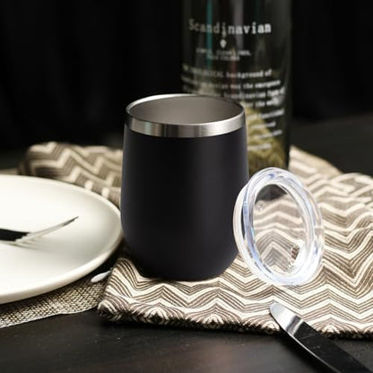 DOMICARE Stainless Steel Wine Tumbler Bulk with Lid, Personalized Insulated Tumblers Set, 12oz Travel Coffee Cups Pack of 4, Black - color: Black, size: 4 Count (Pack of 1)