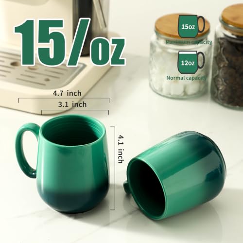 HASENSE 15oz Ceramic Mug Set of 4, Green Ombre Coffee Cups with Handle – Microwave & Dishwasher Safe Large Cappuccino Latte Tea Mugs, Housewarming Gift Idea - color: GradationGreen, size: Set of 4