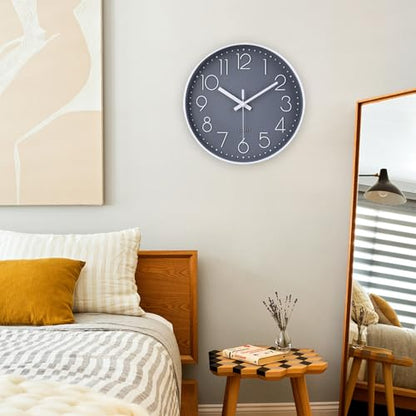 10 Inch Gray Wall Clock Battery Operated Silent & Non-Ticking Wall Clock for Home, Bathroom, Bedroom, Kitchen - color: Gray, size: 10 Inch