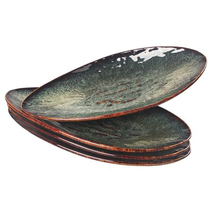 Ceramic Dinner Plates Set of 4, for Bread, Pasta, Salad, sushi - Microwave, Oven and Dishwasher Safe, Scratch Resistant durable Black reactive glaze - color: Black reactive glaze, size: 13.3 inch
