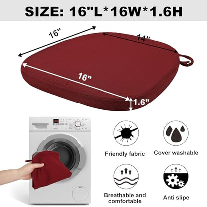 BUYUE Luxury 100% Pure Memory Foam Chair Cushion 1 Pack, Jacquard 16" U-Shape Comfortable Dining Chair Pad, Removable Slip Resistant Kitchen Chair Seat Cushion, (1 piece, Burgundy) - color: Burgundy