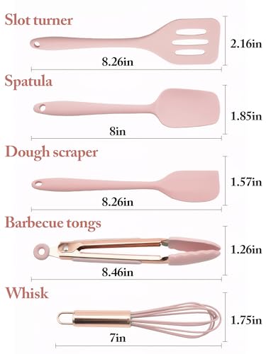 Kitchen Utensil Set,5 Pcs Mini Silicone Cooking Utensils Sets,Heat Resistant Non Stick Kitchens Gadgets BPA-Free Spatula Set,Kitchen Set for Cooking(Pink) - color: Pink