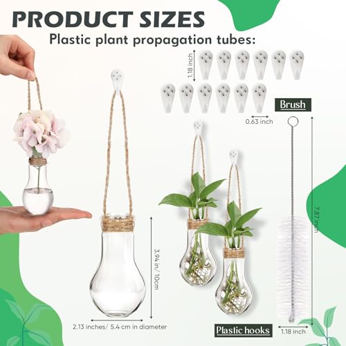 12 Pack Hanging Plant Propagation Stations 3.9 Inch Plastic Propagation Vases with Hooks and Cleaning Brush Clear Window Wall Jars for Home, Office, Bathroom Decor, Gift for Plant Lovers