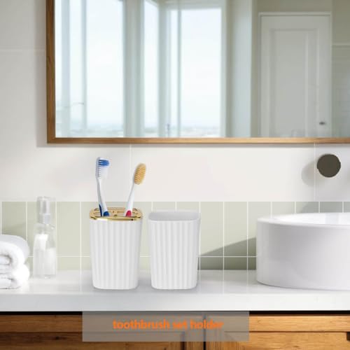 9 PCS White Bathroom Accessories Set with Trash Can Bathroom Accessory | All-in-One Kit with Trash Can,Toothbrush Holder,Soap Dispenser,Toothbrush Cup,Vanity Tray,Soap Dish,Toilet Brush etc for Home - color: White
