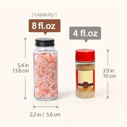 ComSaf Glass Spice Jars with with Labels 8 oz 6 Pack Square | Empty Containers, Seasoning Herbs Powders, Salt Pepper Chili, Spice Rack Organization, Kitchen Cabinet Storage - color: 8oz*6 Metal Lids