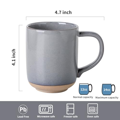 Ceramic Coffee Mugs Set of 4, 14oz Coffee Cups with Large Handle, Stoneware Two-Tone Tea Mugs for Latte and Cappuccino,Slate Gray Speckled, Terracotta Base,Housewarming Gift,Dishwasher&Microwave Safe - color: Gray, size: 14 OZ