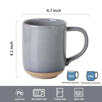 Ceramic Coffee Mugs Set of 4, 14oz Coffee Cups with Large Handle, Stoneware Two-Tone Tea Mugs for Latte and Cappuccino,Slate Gray Speckled, Terracotta Base,Housewarming Gift,Dishwasher&Microwave Safe - color: Gray, size: 14 OZ