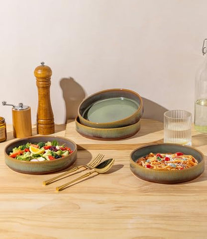 7.5" Ceramic Pasta Bowls Set of 4, Salad Bowls | Versatile Serving Bowls for Pasta, Salad, Fruit & Noodles, Housewarming & Wedding Gift, Sage Umber - color: Sage Umber, size: 7.5 Inch
