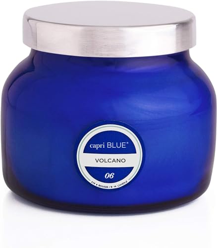 Capri Blue Volcano Scented, Glass Jar Candles for Home with Tropical Fruit & Sugared Citrus, Soy Wax Blend, Blue Color (8 Oz) - color: Blue, size: 8 oz