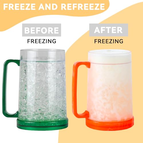 Lily's Home Freezer Beer Mugs - Set of 4 Freezable Gel-Filled 16 oz BPA-Free Acrylic Frozen Mugs for Outdoor Entertaining and Gifting - style: Clear(16oz)