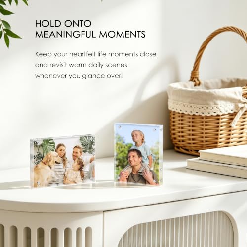 2.5x3.5 Acrylic Picture Frame 6 Pack, 20mm Thick, Tabletop Display | Double-Sided Transparent Magnetic Frameless Photo Frame, for Office or Home Decor, for Photos, Fits Home, Office - size: 2.5x3.5
