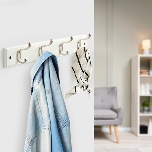 GlazieVault Coat Hooks Wall Mounted - MDF Board Nickel Hook Coat Rack(2 Pack) - Heavy Duty White -Coat Hooks for Wall Clothes Hooks and Wall Hooks - style: White MDF Nickel