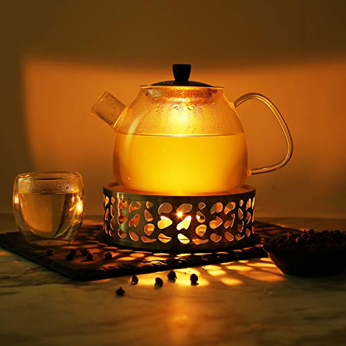 Teapot Warmer, Brushed Stainless Steel Tea Warmer with Tealight Holder, Gold - size: 5.9 in-Gold
