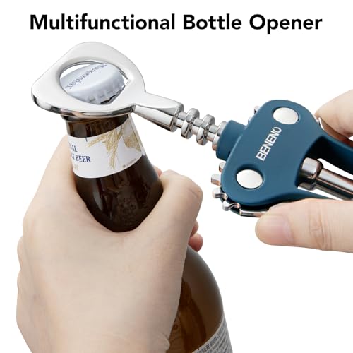 Beneno Wine Opener, Premium Wing Corkscrew Wine Bottle Opener, Blue | Durable Solid Zinc Alloy Body, Precise Sharp-Edged Screw, Ergonomic Non-Slip Grip Wing Handle, Multifunctional Bottle Openers - color: Blue